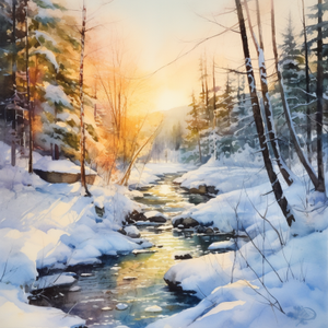 Icy Watercolor Stream At Sunset   Diamond Painting Kits