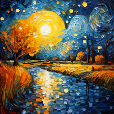 Full Moon Reflections Over Country Stream