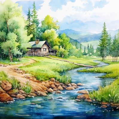 Peaceful Home By A Stream  Diamond Painting Kits