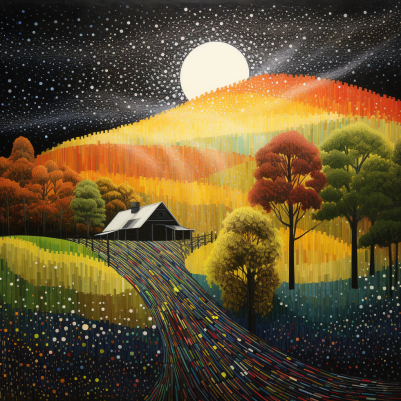 Full Moon Rising Over Farm