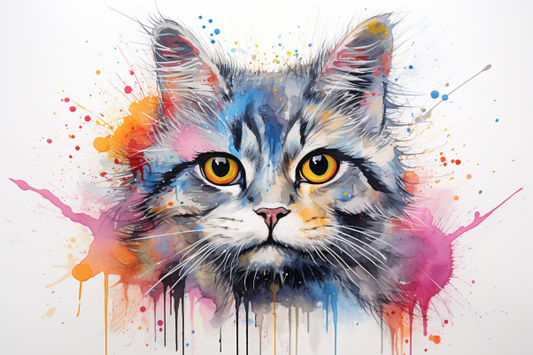 Watercolor Color Splat Cat Diamond Painting Kits
