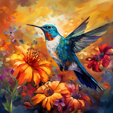 Hummingbird And Golden Flowers