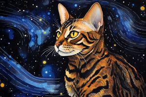 Bengal Kitty Cat Starry Night Diamond Painting Kits