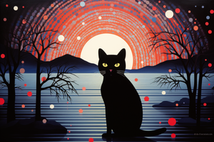 Black Kitty Fantasy Sunset Diamond Painting Kits
