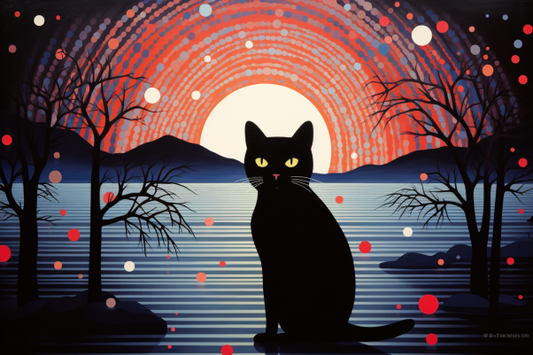 Black Kitty Fantasy Sunset Diamond Painting Kits