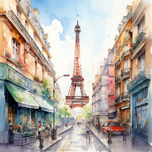 Watercolor Street View Of Eiffel Tower Diamond Painting Kits