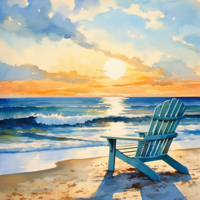 Blue Ocean And Beach Chair Diamond Painting Kits