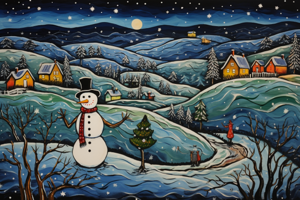 Bold Snowman On A Country Hill Diamond Painting Kits