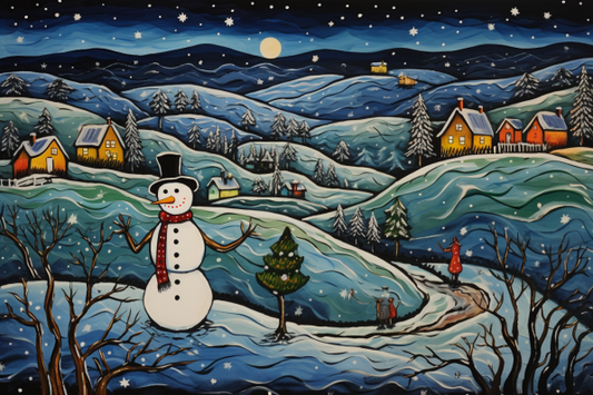 Bold Snowman On A Country Hill Diamond Painting Kits