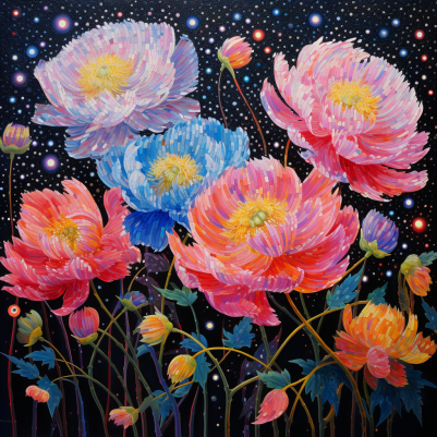Beautiful Night Sky And Peonies