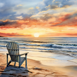 Watercolor Beach Chair At Sunset Diamond Painting Kits