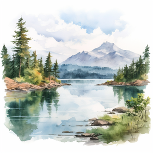 Watercolor Mountain And Lake Diamond Painting Kits
