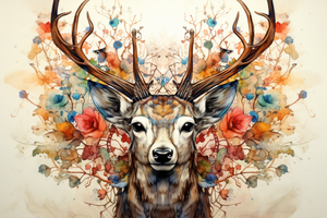 Flower Art Watercolor Deer