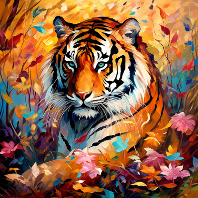 Tiger Relaxing In Wildflowers