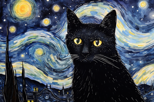 Black Kitty On A Starry Night Diamond Painting Kits
