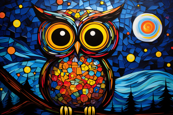 Owl Starry Night On Stained Glass Diamond Painting Kits