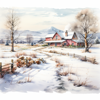 Watercolor Winter Day In The Country Diamond Painting Kits