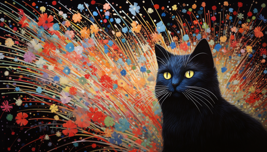 Black Cat Colorful Flower Burst Diamond Painting Kits