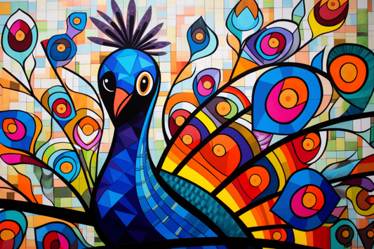 Bright Fun Peacock On Stained Glass