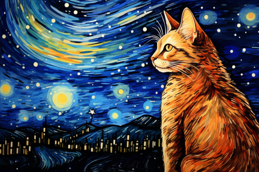 Watercolor Starry Night Tabby Cat Diamond Painting Kits