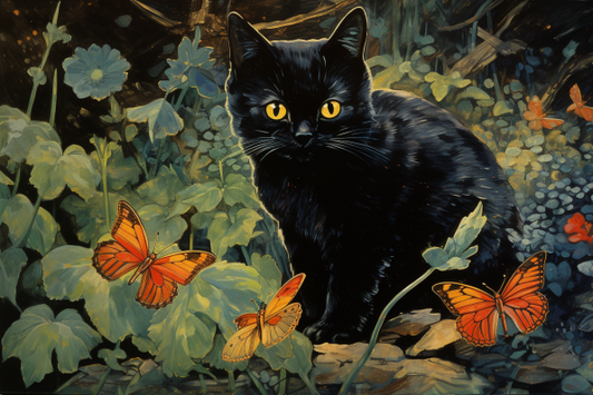 Black Kitten And Butterflies Diamond Painting Kits