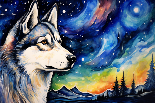 Beautiful Starry Night Siberian Husky Diamond Painting Kits
