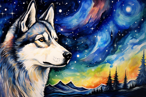 Beautiful Starry Night Siberian Husky Diamond Painting Kits