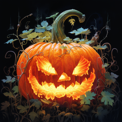 Lit Up Jack O Lantern In The Woods