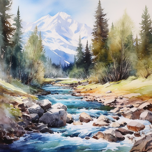 Watercolor Stream And Mountain Diamond Painting Kits