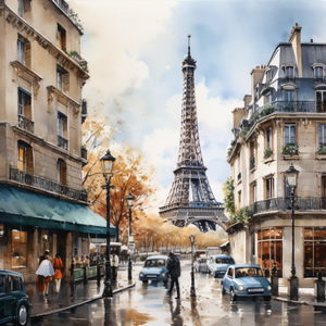 Busy Paris Street And Eiffel Tower Diamond Painting Kits