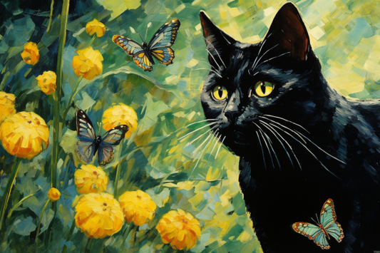 Black Kitty And Butterflies Diamond Painting Kits