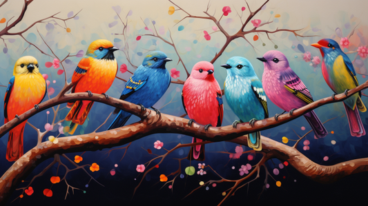 Fun Colorful Birds On A Branch Diamond Painting Kits