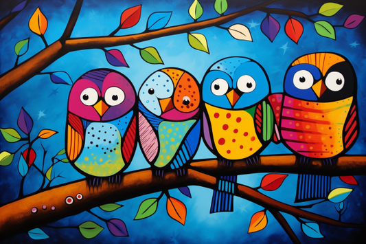 Colorful Playful Birds On A Branch