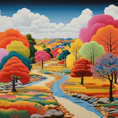 Windy Path Through Colorful Trees