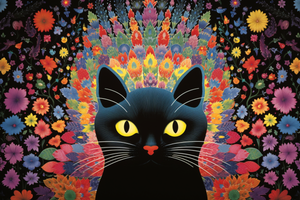 Bold Black Cat And Colorful Flowers Diamond Painting Kits