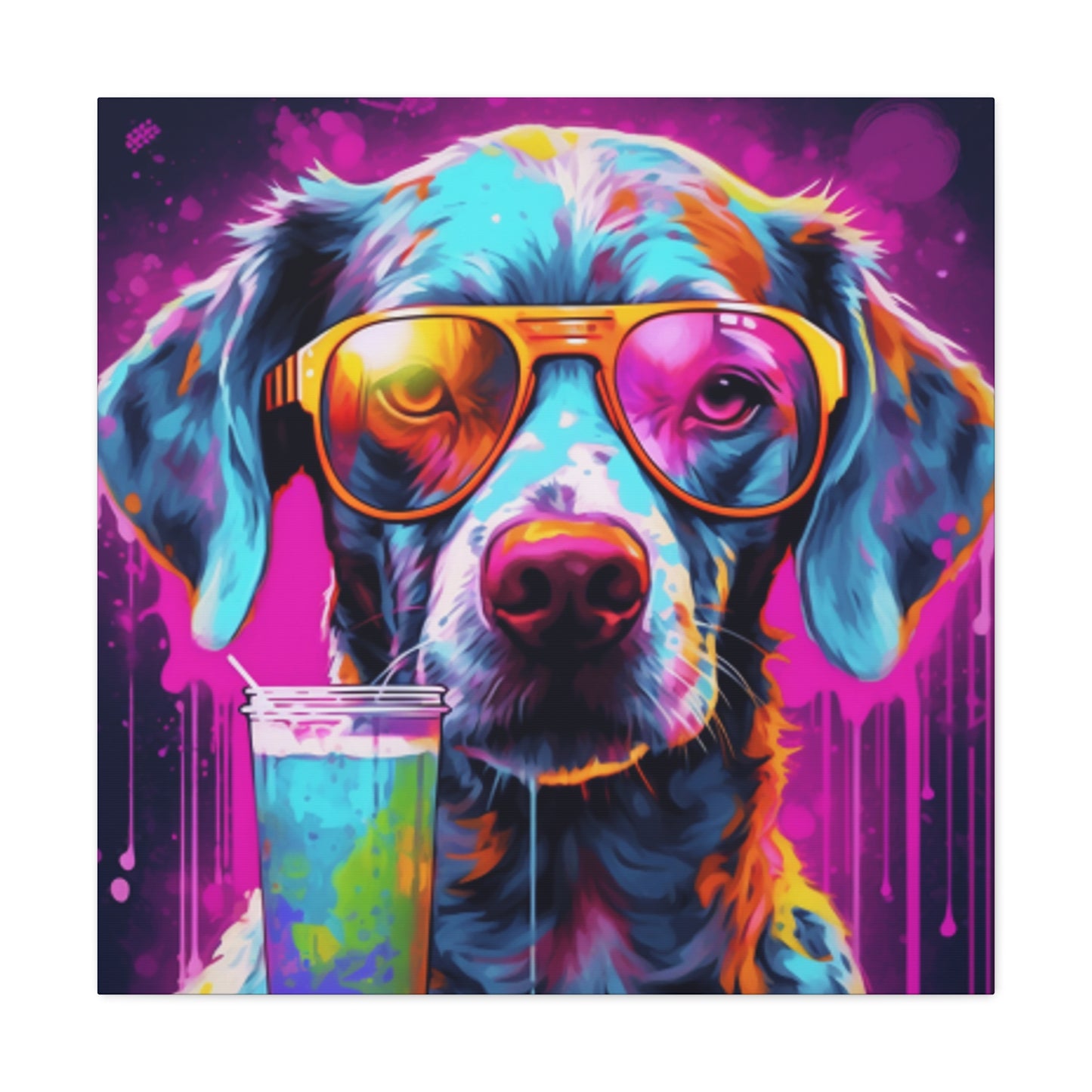 Groovy Dog In Gold Glasses Ready To Chill- Large Wall Art