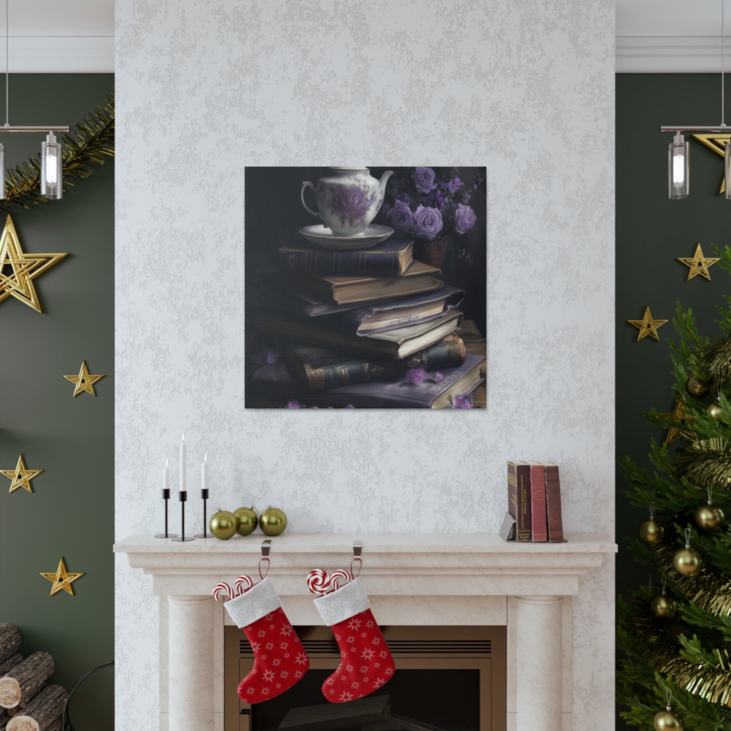 Purple Roses, Teapot And Books - Large Wall Art