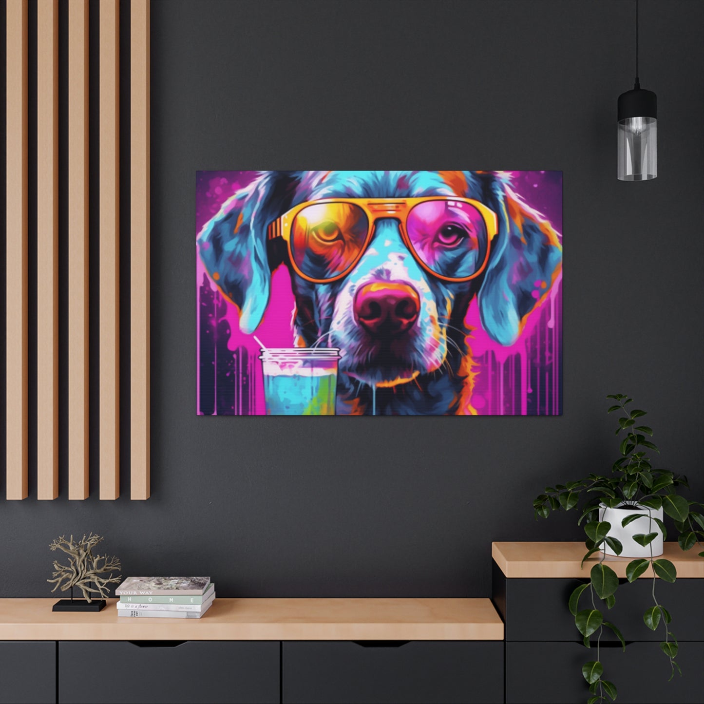 Groovy Dog In Gold Glasses Ready To Chill- Large Wall Art