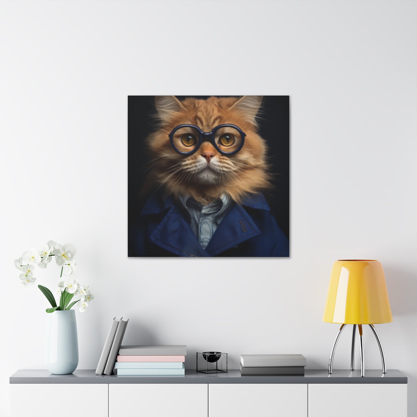 Blue Glasses And Jacket On Orange Kitty - Large Wall Art
