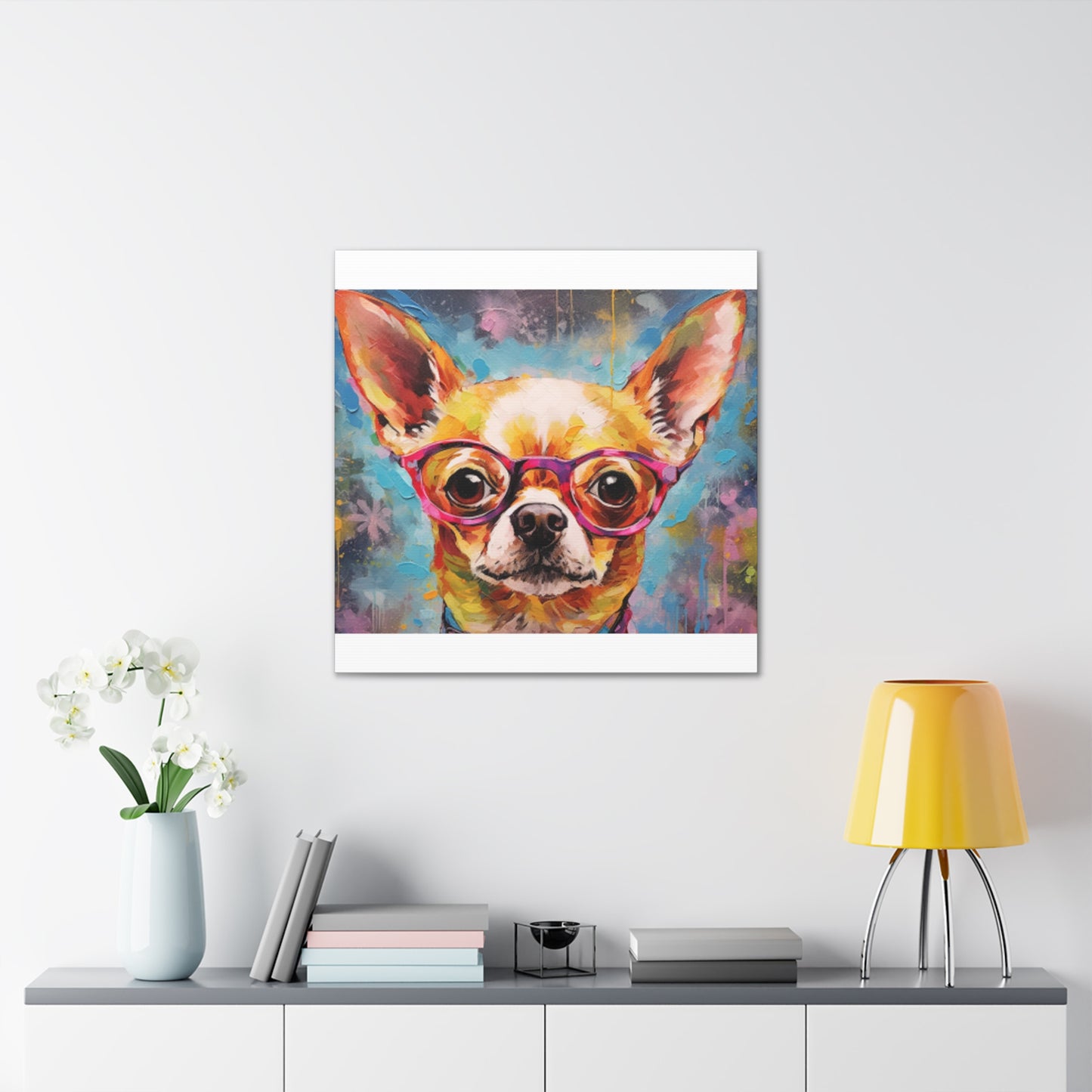 Happy Chihuahua In Purple Glasses - Large Wall Art