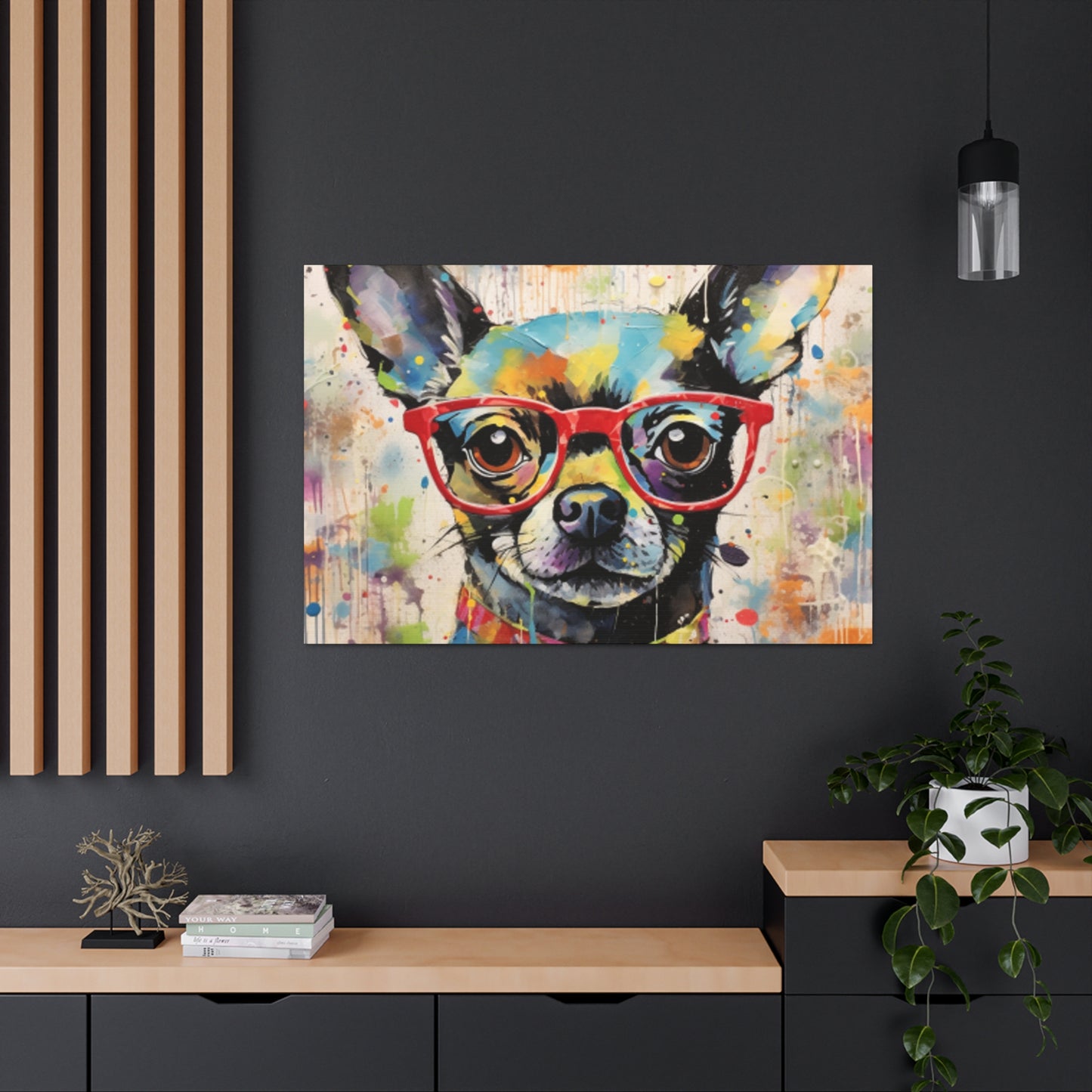 Colorful Painting Of Chihuahua In Red Glasses - Large Wall Art