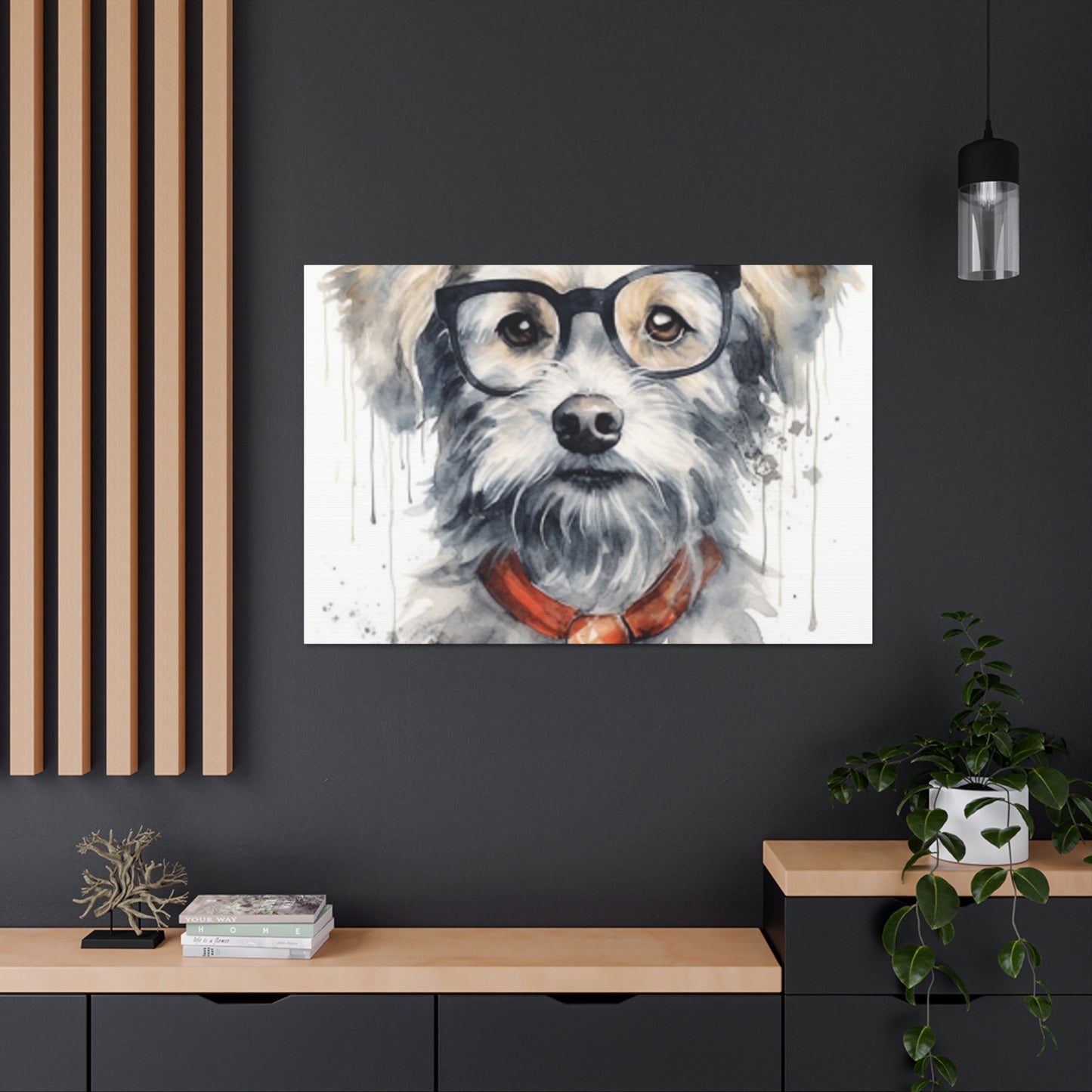 White Dog, Black Glasses, Orange Tie- Large Wall Art