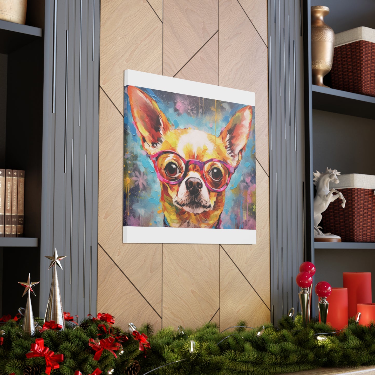 Happy Chihuahua In Purple Glasses - Large Wall Art