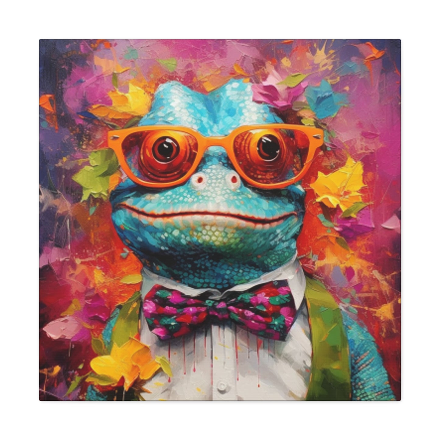 Lizard Art, Blue Lizard In Orange Glasses And A Smile - Large Wall Art