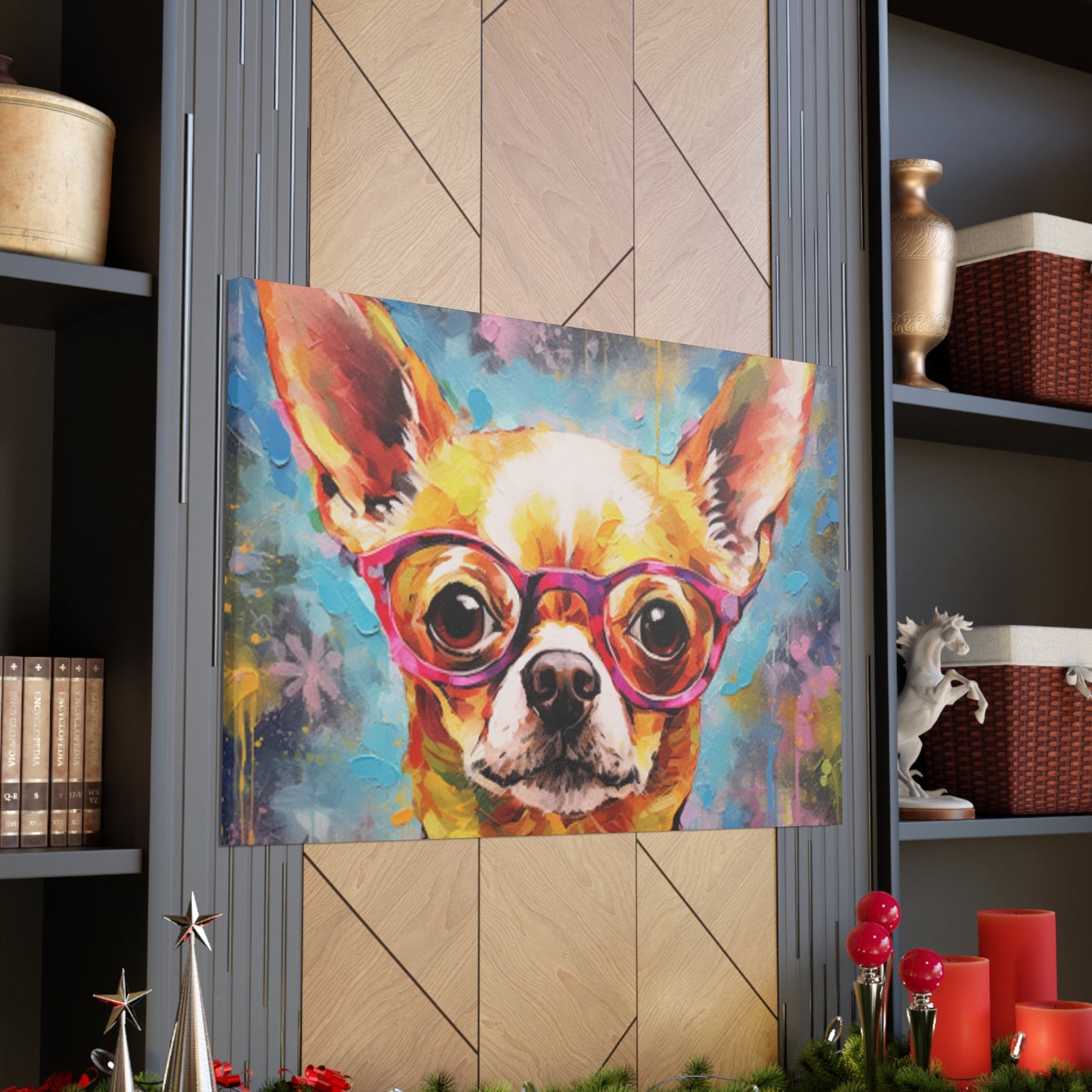 Happy Chihuahua In Purple Glasses - Large Wall Art