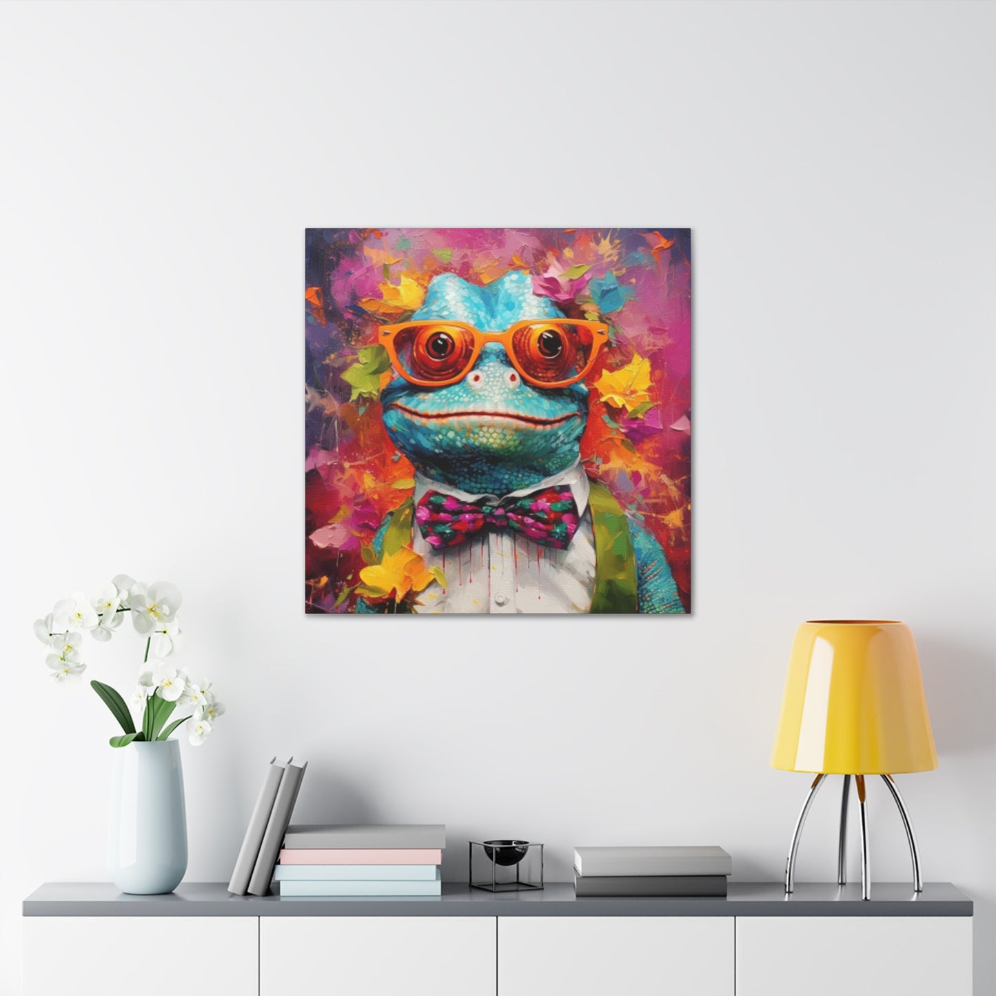 Lizard Art, Blue Lizard In Orange Glasses And A Smile - Large Wall Art