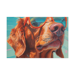 Golden Retriever In Orange Glasses Looking Yonder - Large Wall Art