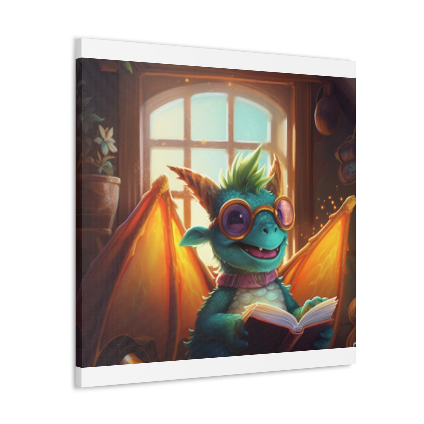 Little Dragon Reads A Book- Large Wall Art