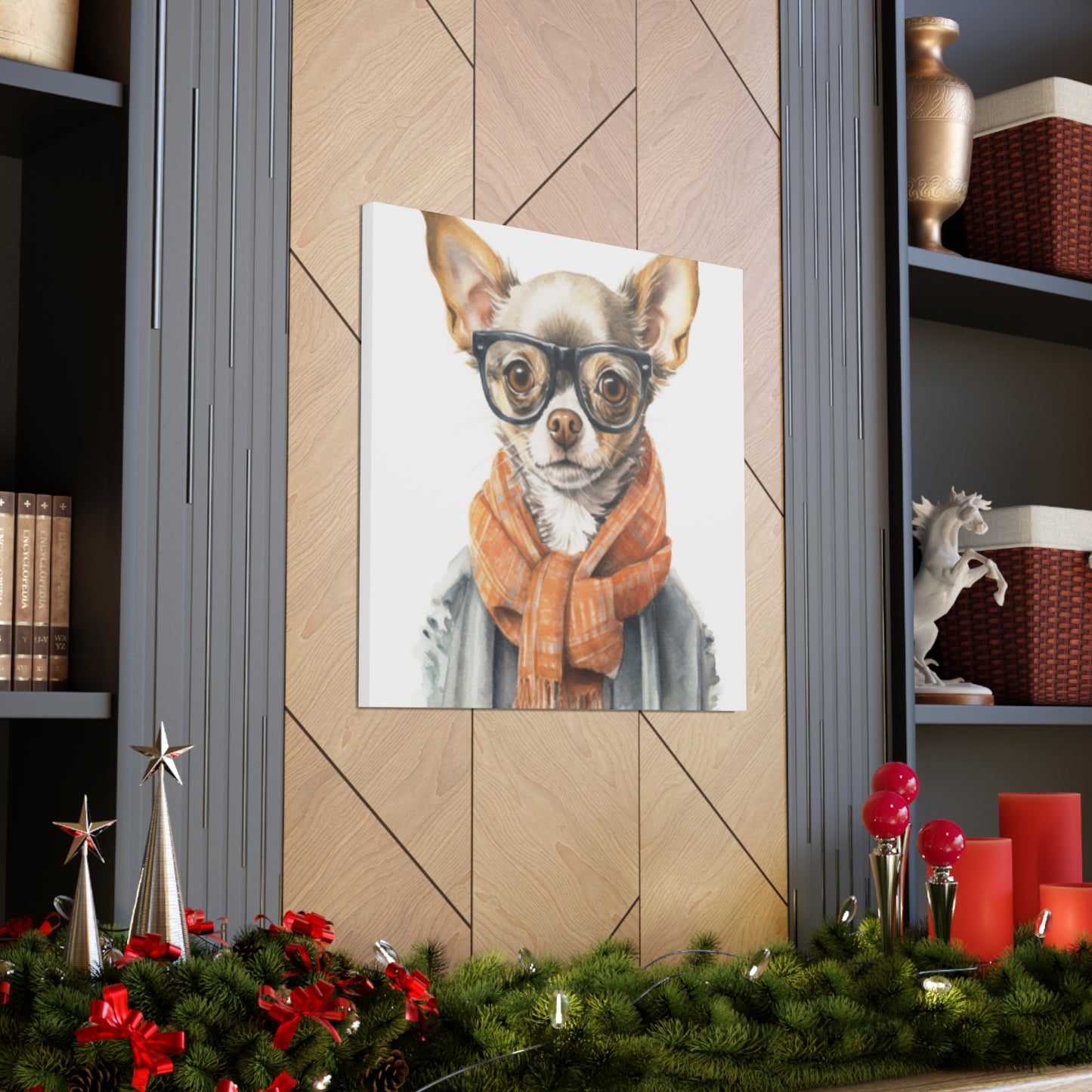 Chihuahua In Glasses And Orange Scarf - Large Wall Art