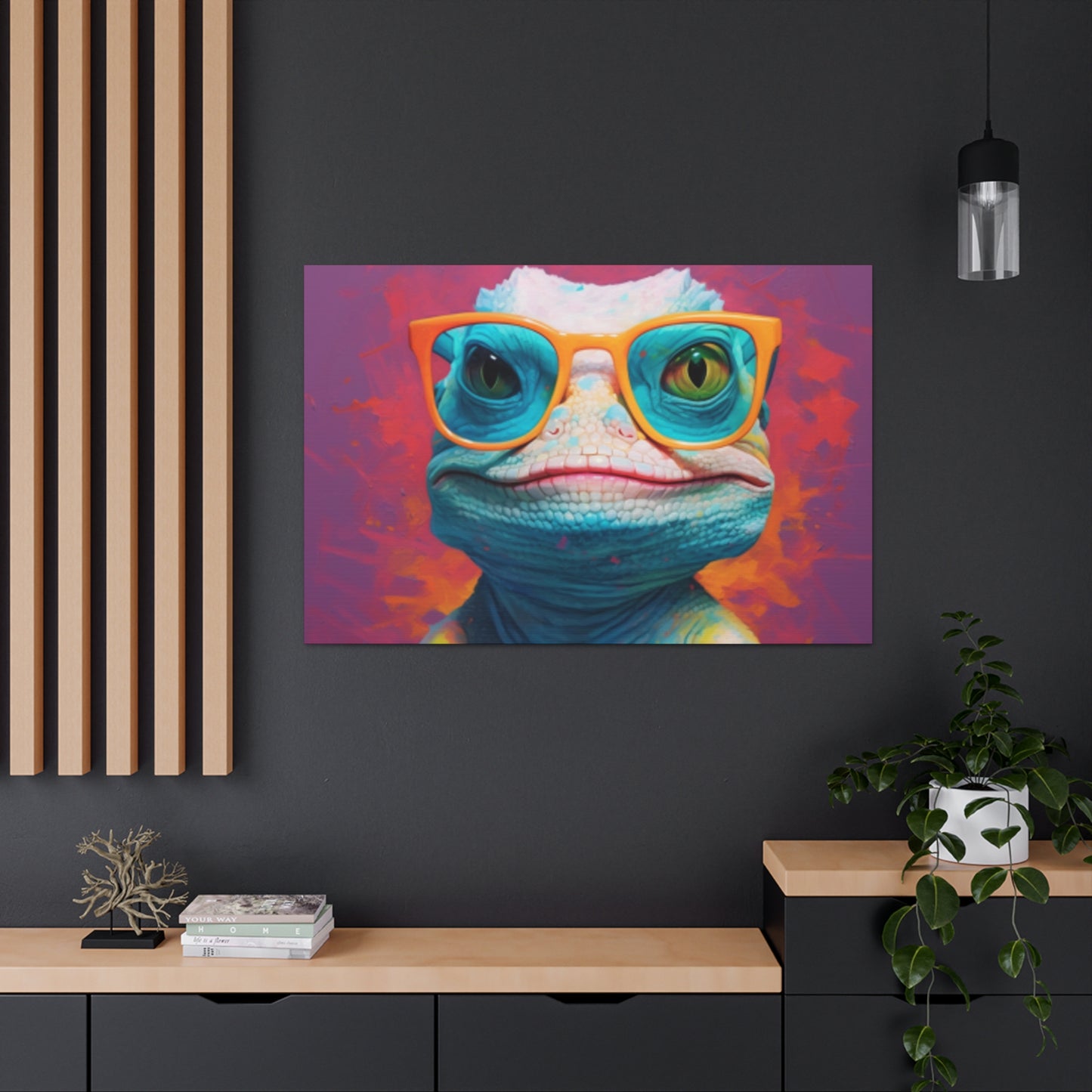 Lizard Lady With Purple Background - Large Wall Art